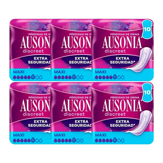 Ausonia Pack Diskreter Urinverlust Pads für Frauen Maxi, 6 x 10 Einheiten