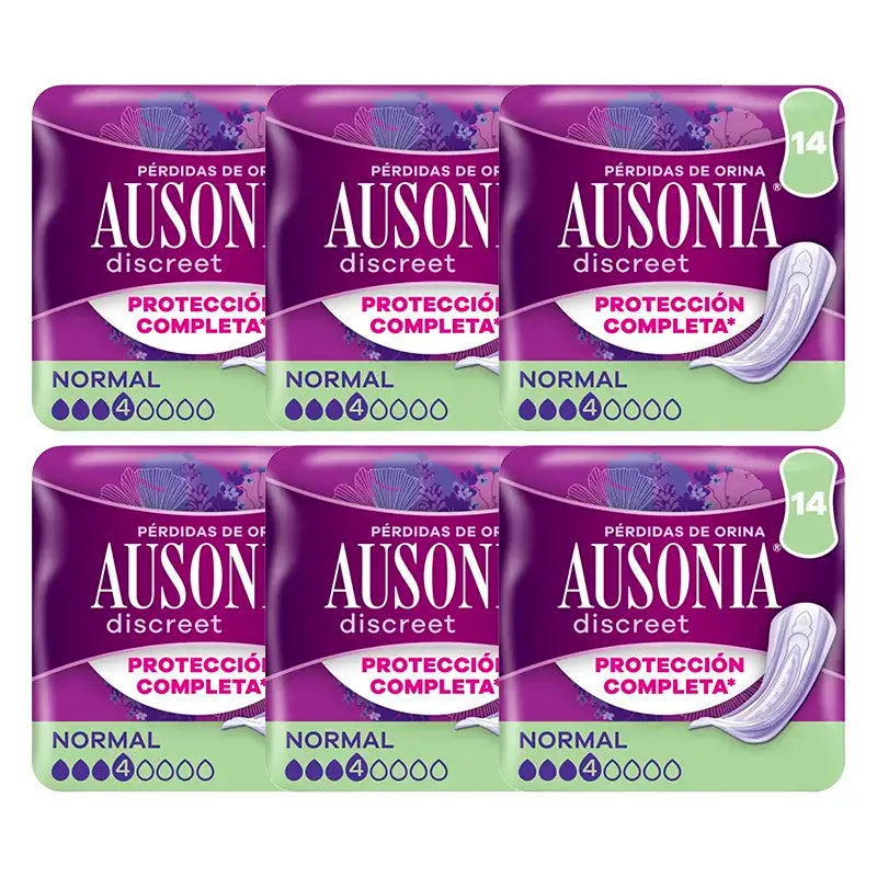 Ausonia Pack Diskreter Urinverlust Pads für normale Frauen, 6 x 14 Einheiten