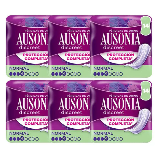 Ausonia Pack Diskreter Urinverlust Pads für normale Frauen, 6 x 14 Einheiten