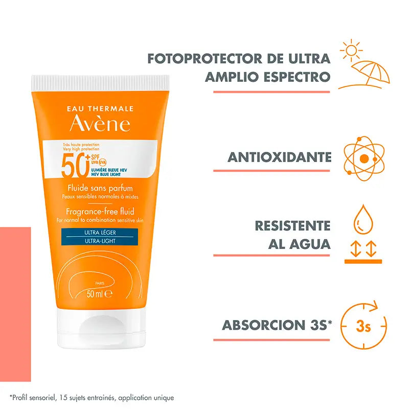 Avène Unparfümiertes Sonnenschutzfluid SPF 50+, 50 ml