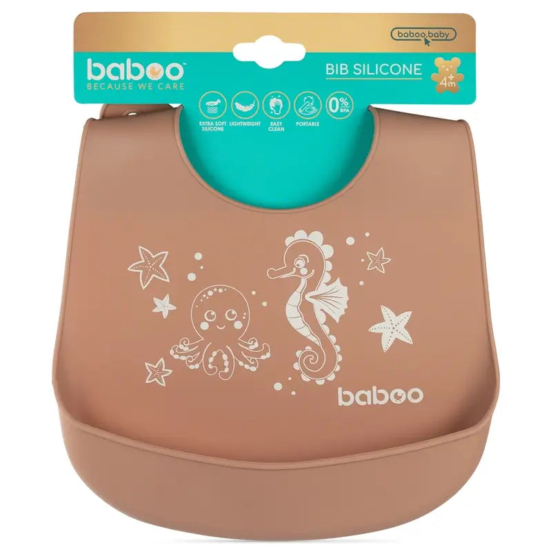 Baboo Soft Silikon-Lätzchen mit Tasche Kakao, 4+ Monate, 1 Stk.