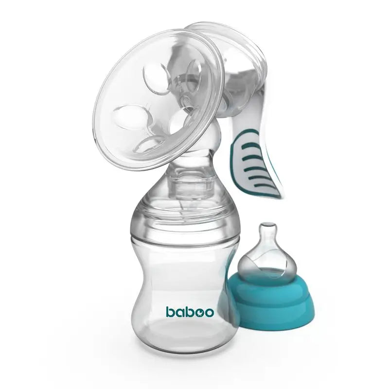 Baboo Handmilchpumpe mit 4 Saugstufen Klar/Türkis