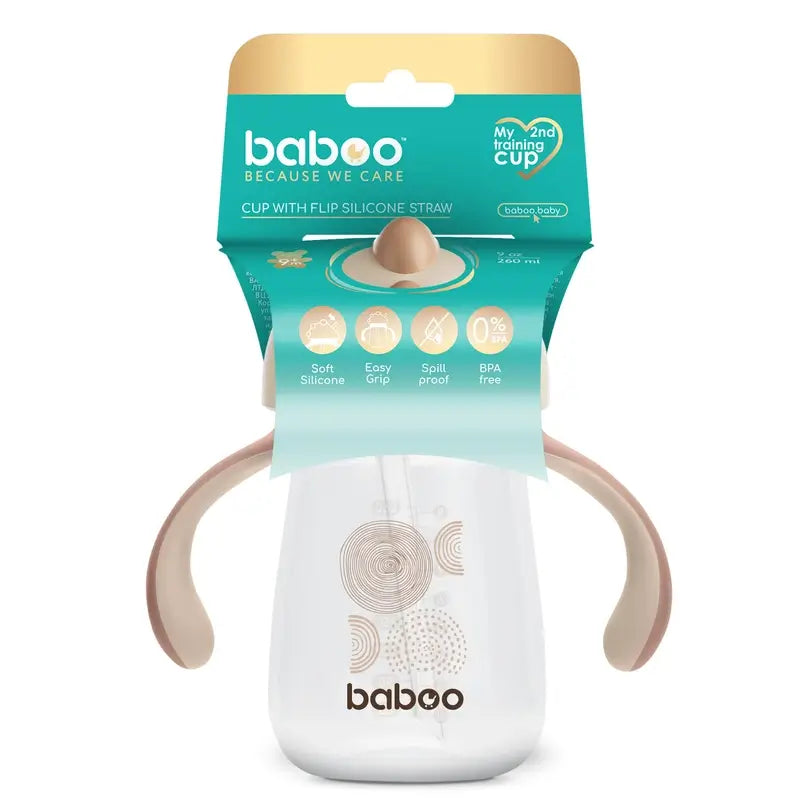 Baboo Au Naturale Silikon Lerntasse mit Strohhalm 9+ Monate, 260 ml