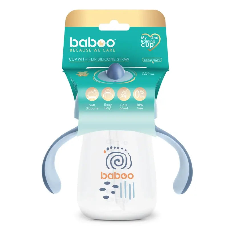 Baboo Blue Haze Silikon Lerntasse mit Strohhalm 9+ Monate, 260 ml