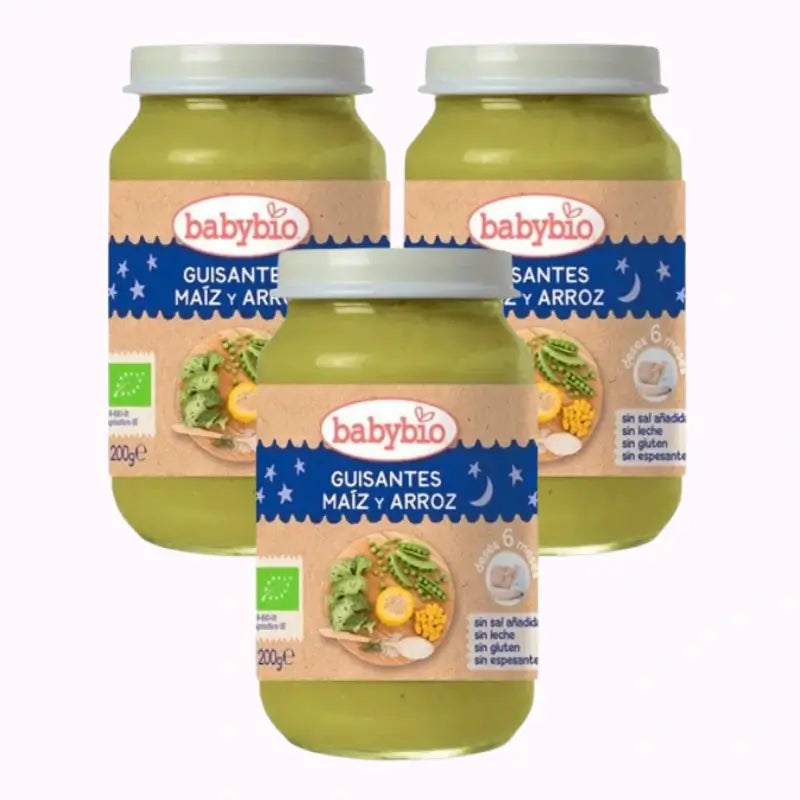 Babybio Gute Nacht Erbsen-Mais-Reis, Packung 3 x 200 Gramm