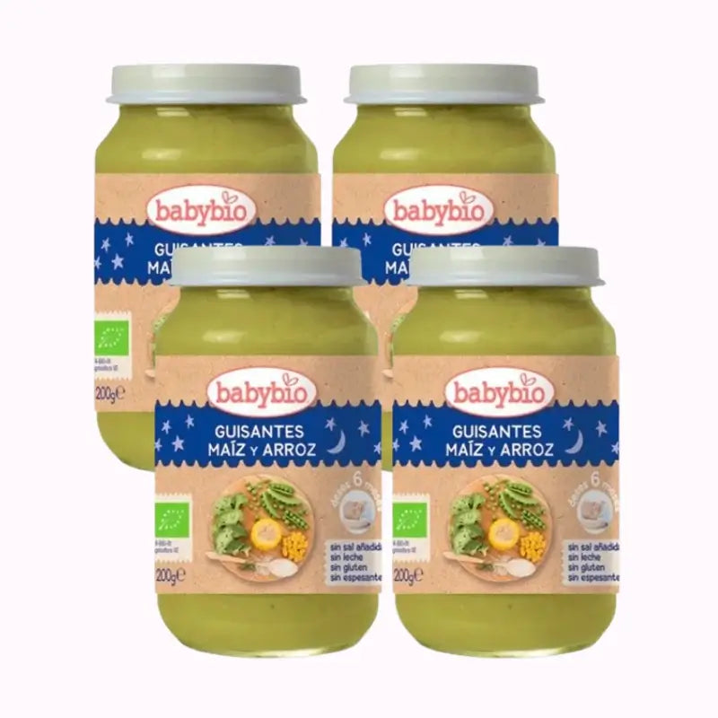 Babybio Gute Nacht Erbsen-Mais-Reis, Packung 4 x 200 Gramm