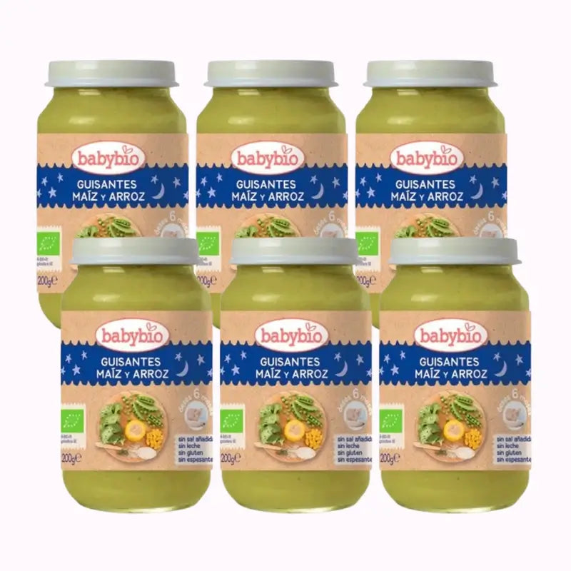 Babybio Gute Nacht Erbsen-Mais-Reis, Packung 6 x 200 Gramm