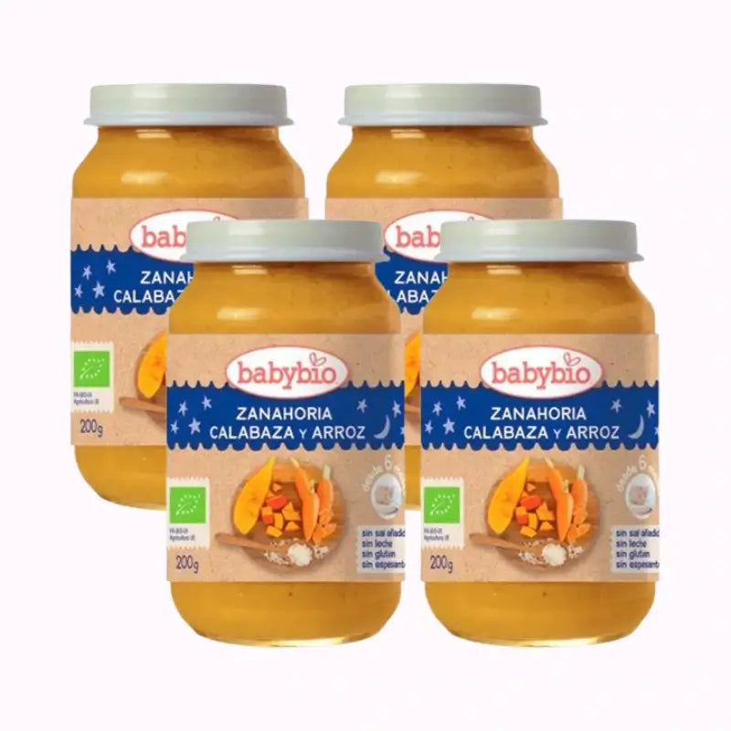 Babybio Gute-Nacht-Karotten-Reis, Packung 4 x 200 Gramm