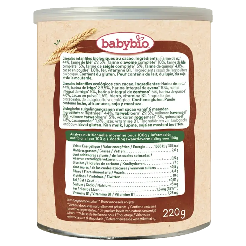 Babybio 5 Müsli mit Kakao, Packung 2 x 220 g