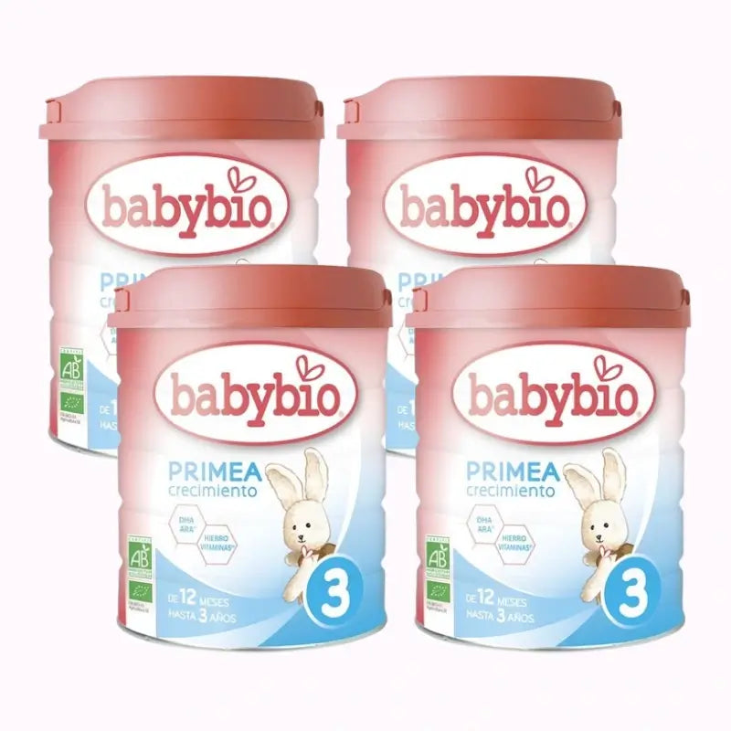 Babybio Primea 3 Kuhmilch Wachstum 12-36 Monate, Packung 4 x 800 Gramm