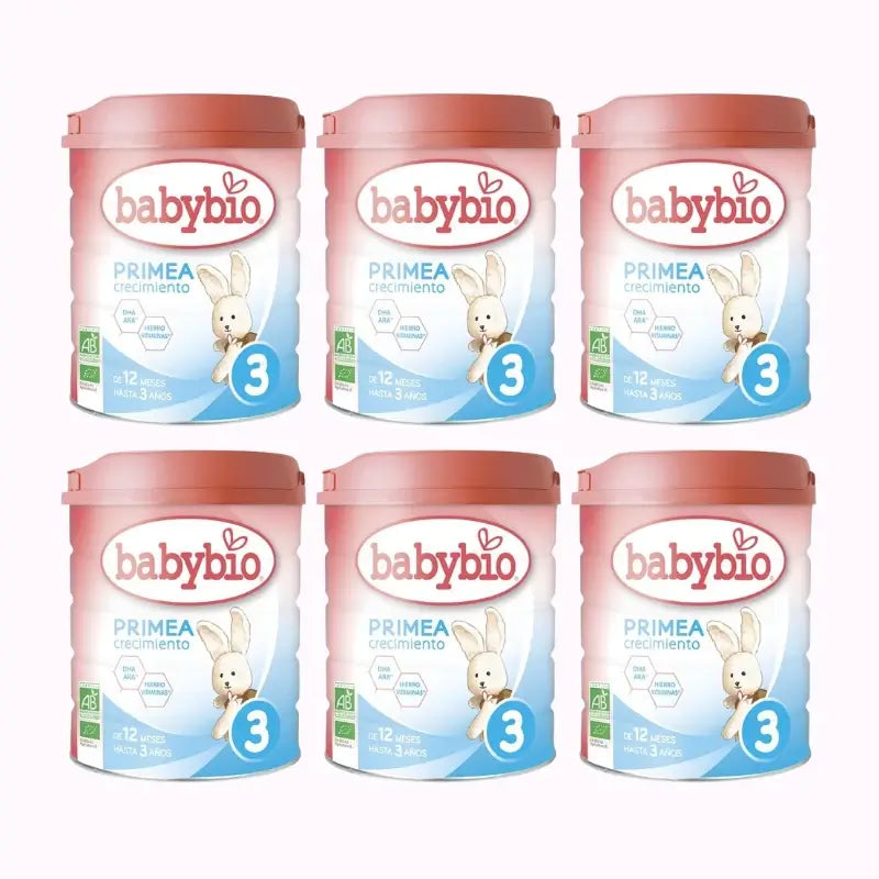 Babybio Primea 3 Kuhmilch für Wachstum 12-36 Monate, Packung 6 x 800 Gramm