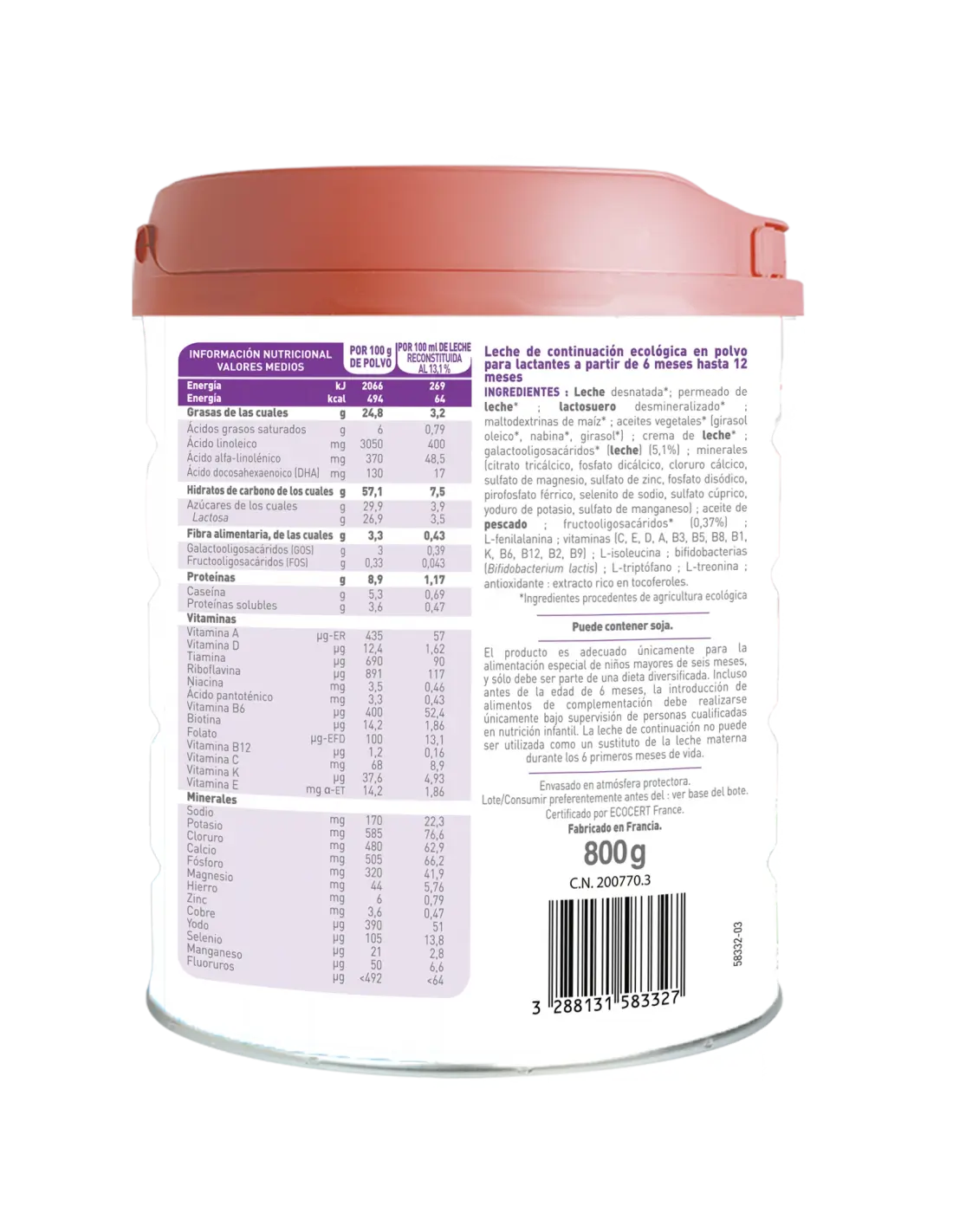 Babybio Optima 2 Kuhmilch 6–12 Monate, 800 g