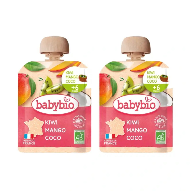 Babybio Beutel Kiwi Mango Kokosnuss, Packung 2 x 90 g