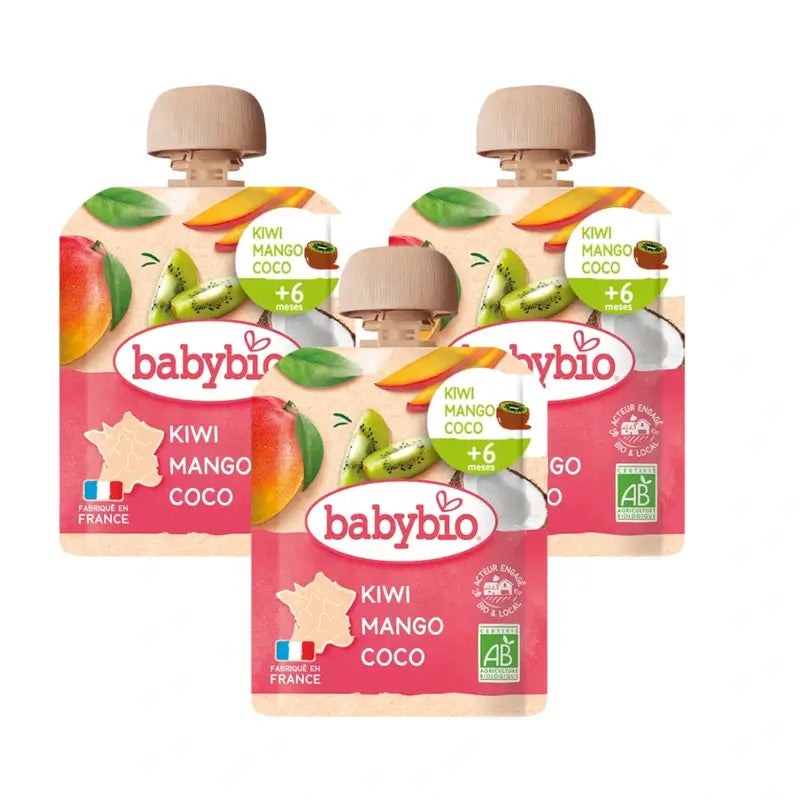 Babybio Beutel Kiwi Mango Kokosnuss, Packung 3 x 90 g