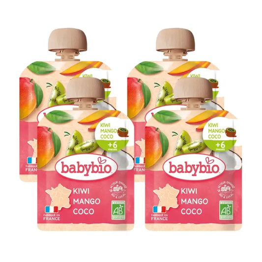 Babybio Beutel Kiwi Mango Kokosnuss, Packung 4 x 90 g