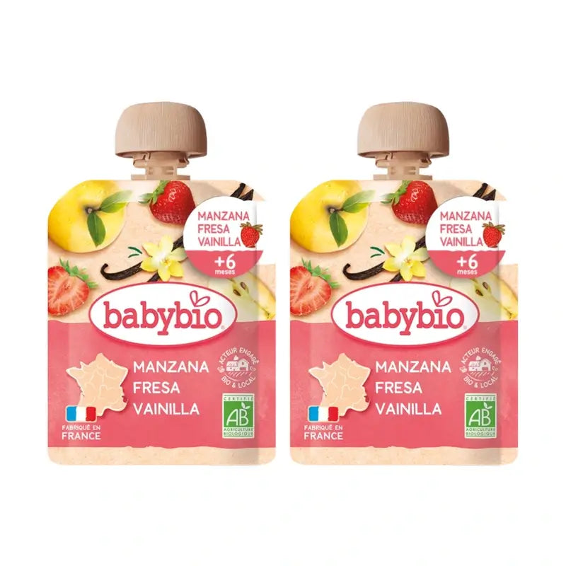 Babybio Pouch Apfel-Erdbeer-Vanille, Packung 2 x 90 Gramm