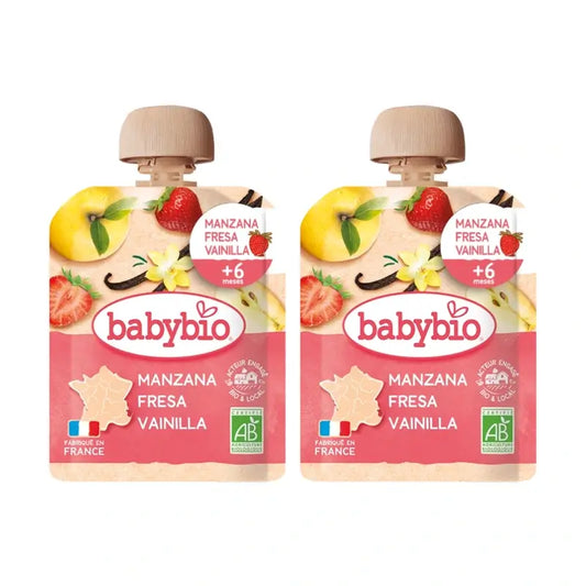 Babybio Pouch Apfel-Erdbeer-Vanille, Packung 2 x 90 Gramm
