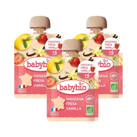 Babybio Pouch Apfel-Erdbeer-Vanille, Packung 3 x 90 Gramm
