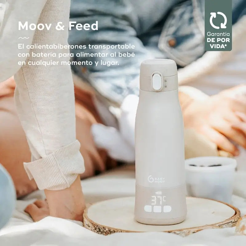 Babymoov Transportabler Flaschenwärmer mit Batterie Moov & Feed Mineral Beige