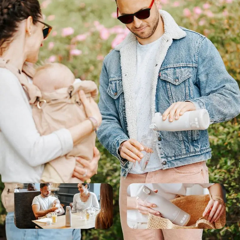 Babymoov Transportabler Flaschenwärmer mit Batterie Moov & Feed Mineral Beige