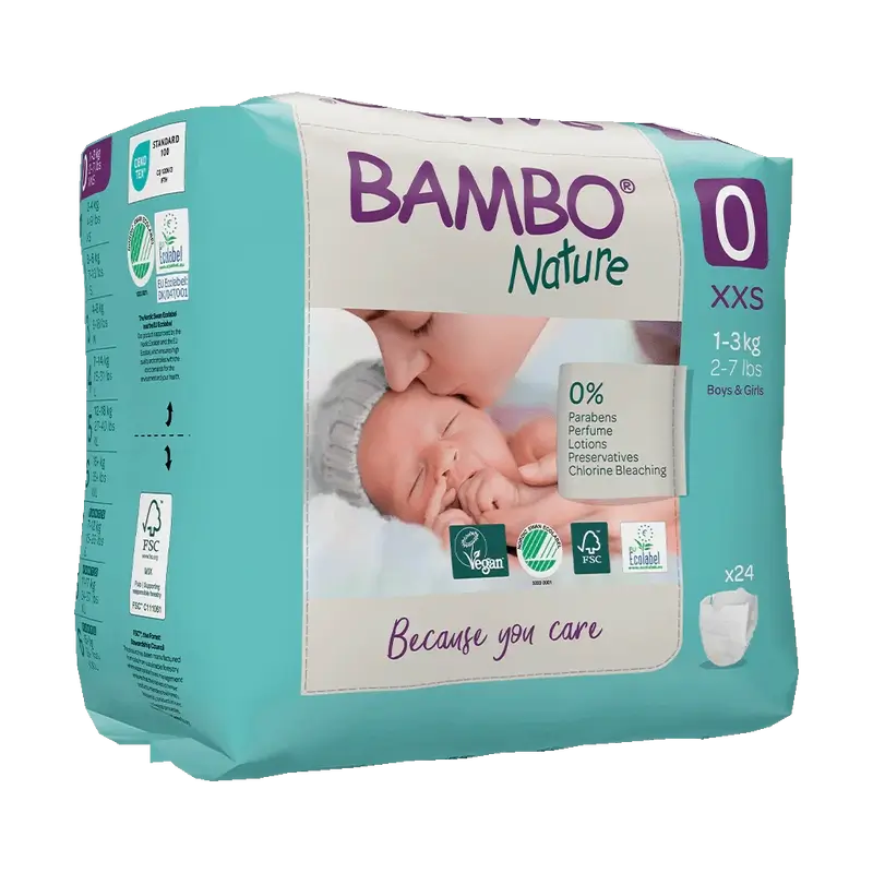 Bambo Nature Windeln Größe 0 (1-3Kg), 24 Stück.