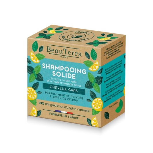Beauterra Solid Peppermint & Lemon Peel Solid Shampoo (fettiges Haar) , 75 gr