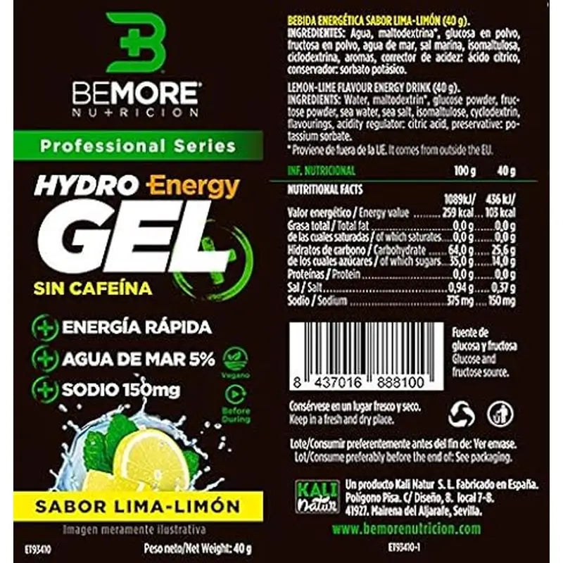 Bemore Nutrition Hydro Gel + Energy Limetten-Zitronen-Geschmack Koffeinfrei Box 24 Stück