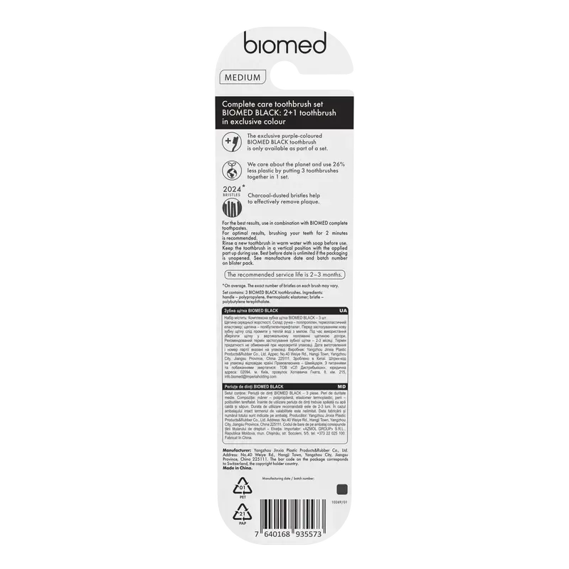 Biomed Zahnbürste Schwarz , 3 Stück.