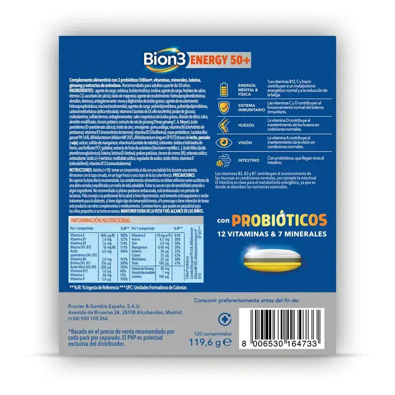 Bion3 Energy 50+ Multivitamine mit Probiotika, 120 Tabletten