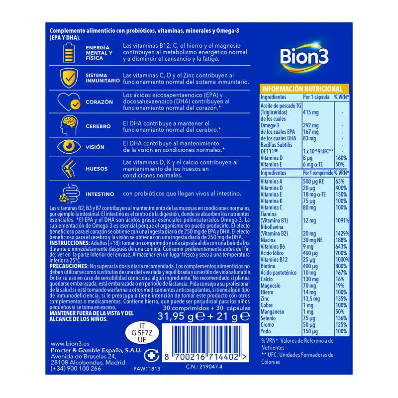 Bion3 Multi & Omega-3 mit Probiotika, 60 Kapseln