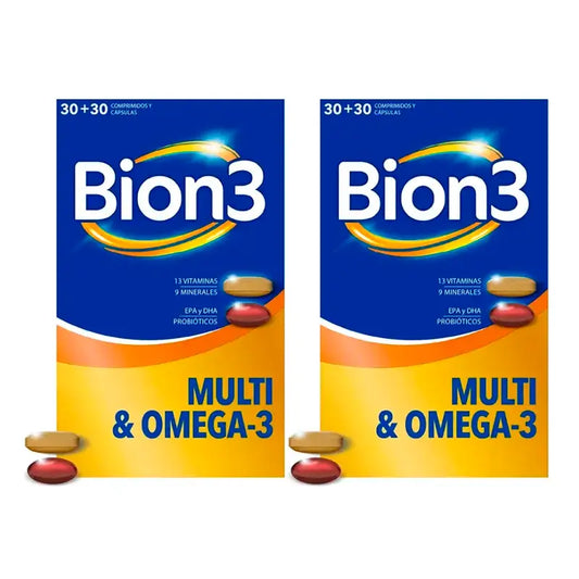 Bion3 Multi & Omega-3 mit Probiotika, Packung 2 x 60 Kapseln