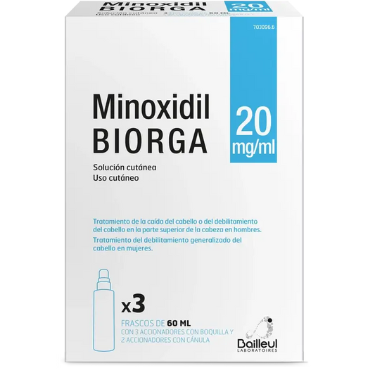 Biorga 20 Mg/ ml Minoxidil Hautlösung 3 Flaschen 60 ml + 3 Düsenbetätiger und 2 Kanülenbetätiger