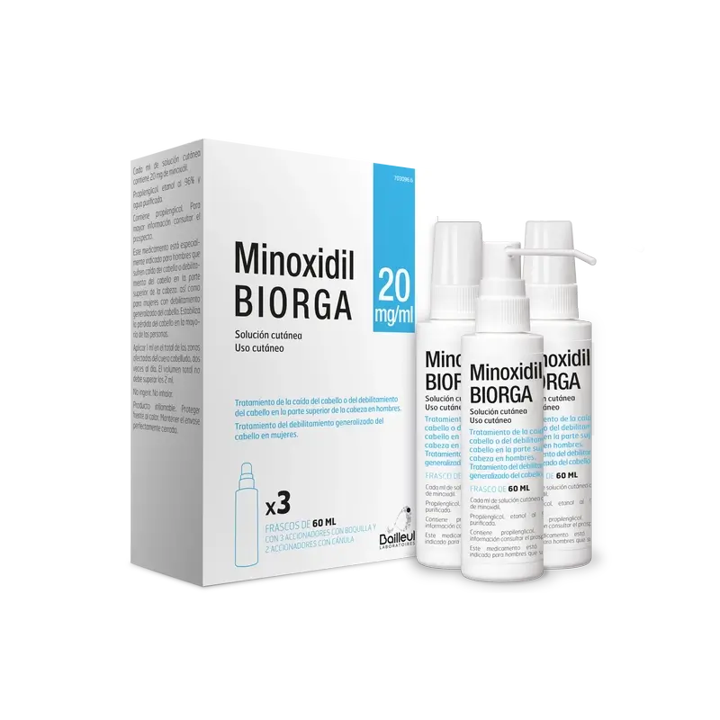 Biorga 20 Mg/ ml Minoxidil Hautlösung 3 Flaschen 60 ml + 3 Düsenbetätiger und 2 Kanülenbetätiger