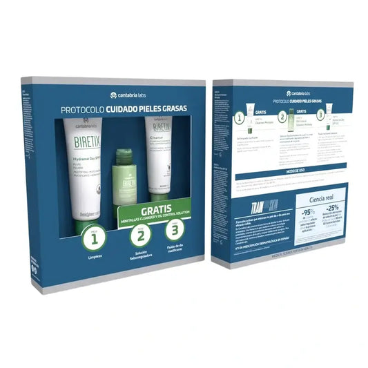 Biretix Pflegeprotokoll für fettige Haut Dermatologische Packung. 2 Mini-Geschenkhandtücher