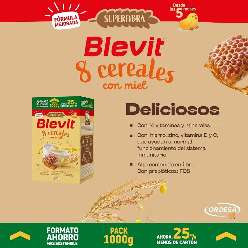 Blevit Babynahrung Superfibre 8 Getreide & Honig, 1000 grs.