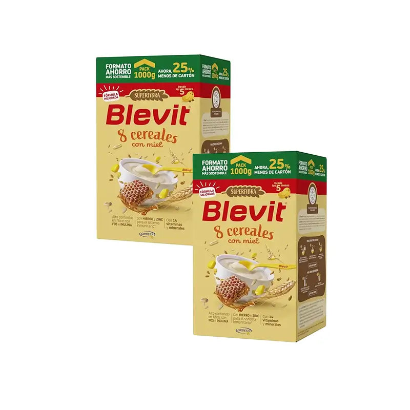 Blevit Babynahrung Superfibra 8 Getreide & Honig, 2X1000 Grs