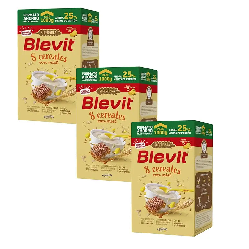 Blevit Babynahrung Superfibra 8 Getreide & Honig, 3X1000 Grs