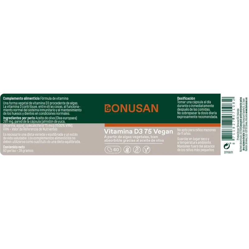 Bonusan Vitamin D3 75 Vegan, 60 Perlen