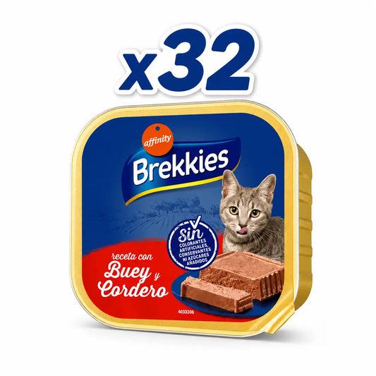 Brekkies-Becher „Katze, Rind und Lamm“, 100 g, 32er-Pack