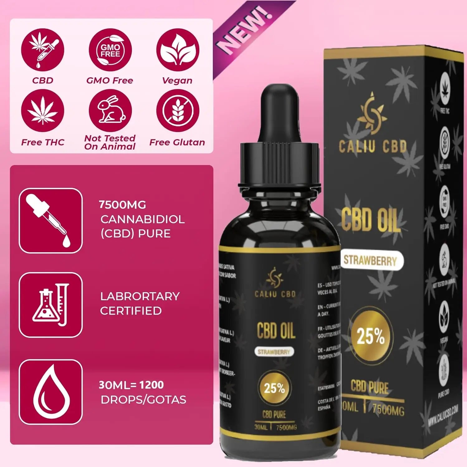 Caliu Reines Cbd Öl 15% 4500Mg Erdbeere Cbd 0% Thc, 30 ml