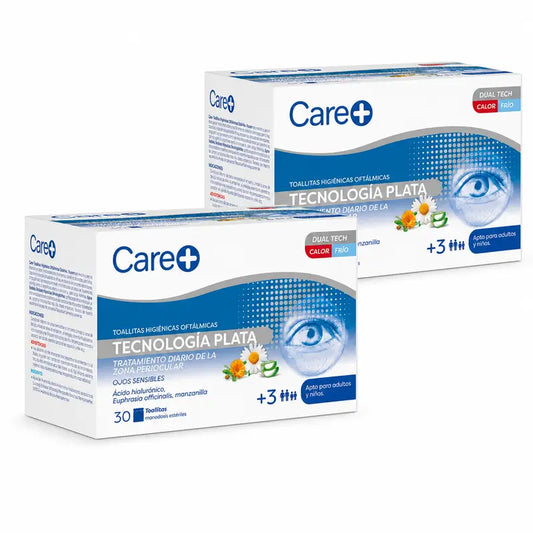 Care+ Augentücher mit Silbertechnologie, Packung mit 2 x 30 Stück