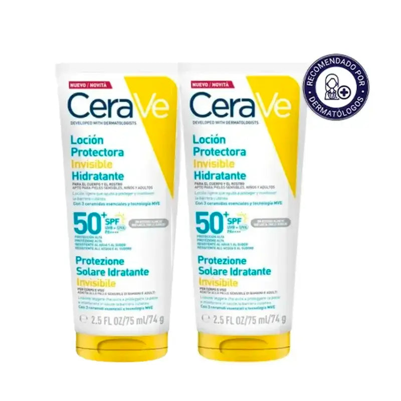 Cerave Invisible Protective Moisturising Lotion Spf 50+ mit 3 Ceramiden, Packung 2 x 75 ml