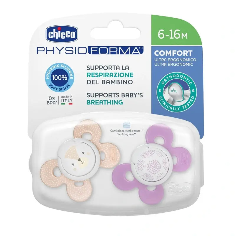 Chicco Schnuller Physio Comfort Silikon Rosa 6-16M 2 Stück sortiert