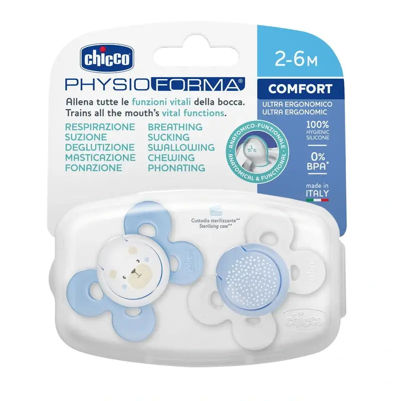 Chicco Schnuller Physio Comfort Silikon Blau 2-6M 2 Stück sortiert
