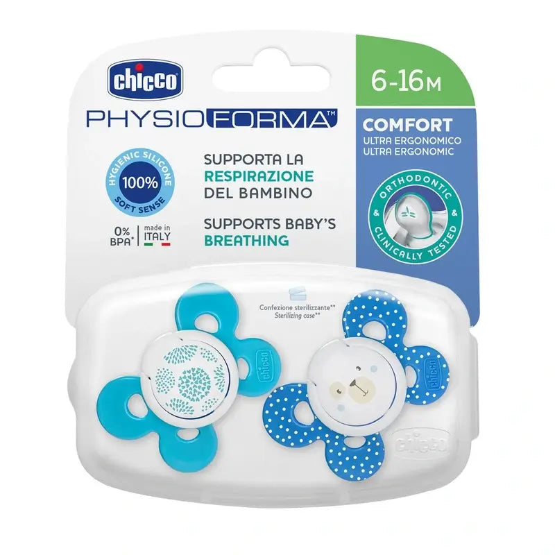 Chicco Schnuller Physio Comfort Silikon Blau 6-16M 2 Stück sortiert