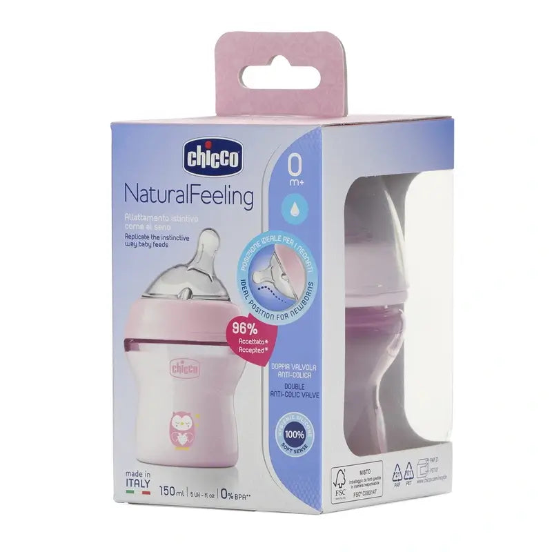 Chicco Naturalfeeling Rosa Slow Flow Babyflasche 150Ml 0M+