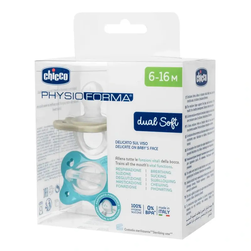 Chicco Physioform Dual Soft Silikon Schnuller Blau 6-16M 2 Einheiten