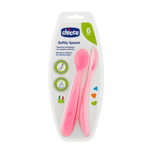Chicco - Silicone Soft Spoon Pink +6 Months, 2 units