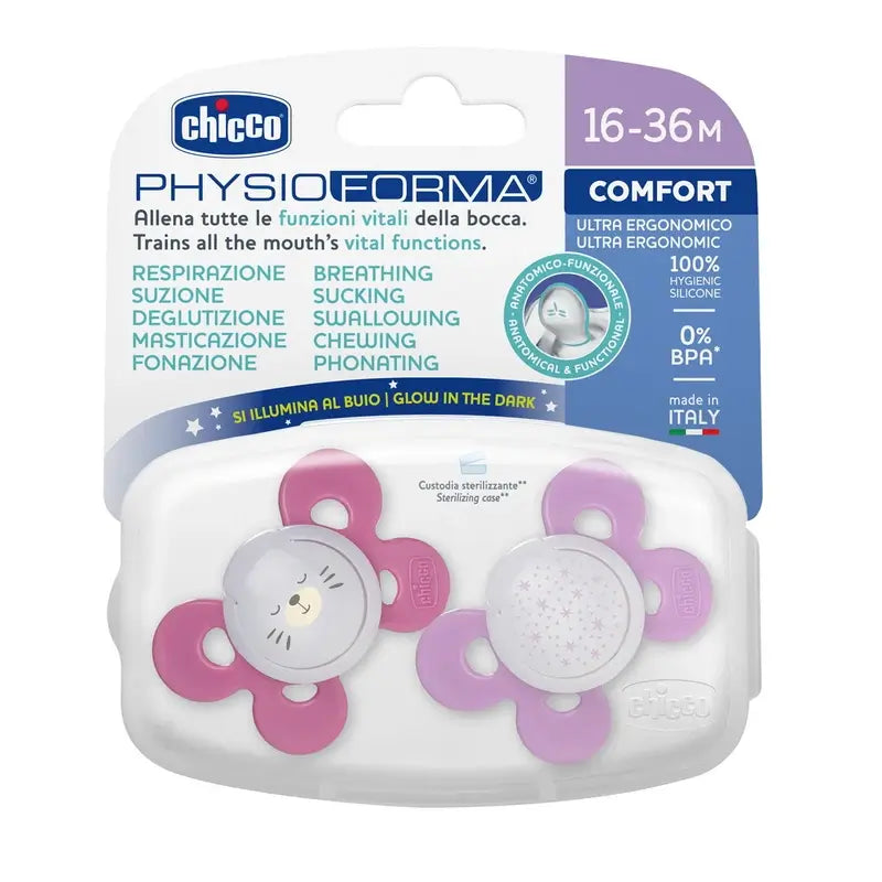 Chicco Schnuller Physio Comfort Silikon Rosa 16-36M 2 Stück sortiert