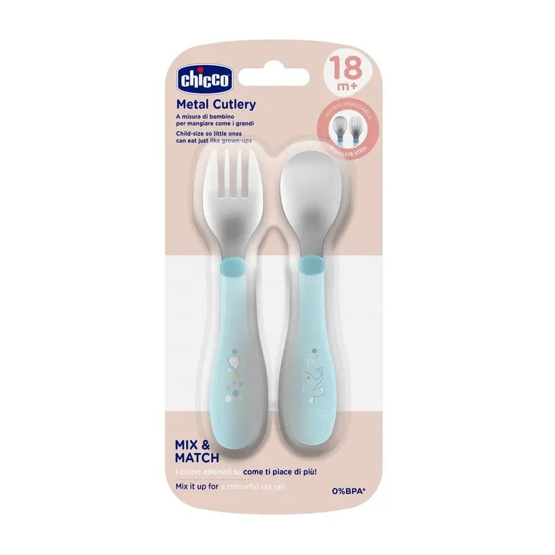Chicco Edelstahl-Besteck-Set Blau 18M+
